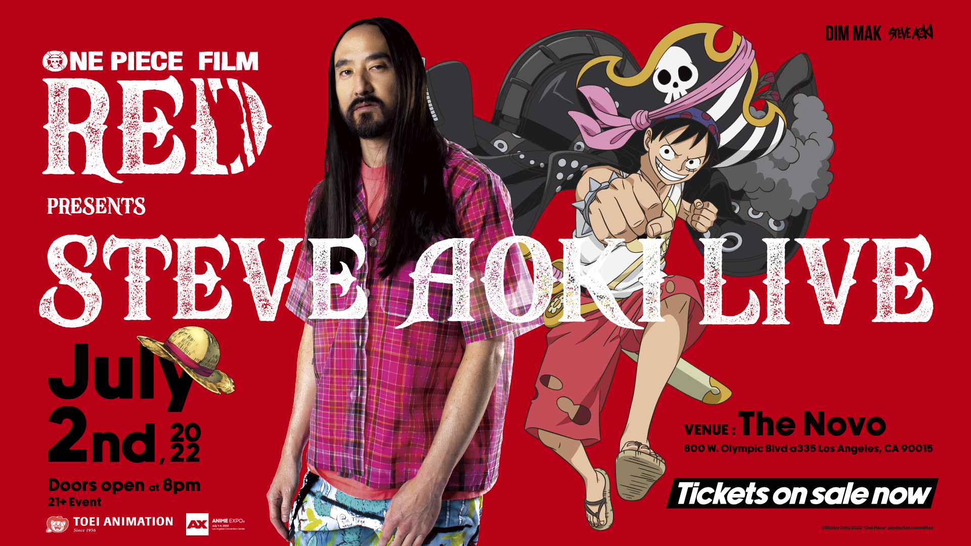 TOEI ANIMATION TO CELEBRATE UPCOMING ONE PIECE FILM RED AT ANIME EXPO  WITH SPECIAL PERFORMANCE BY STEVE AOKI ON JULY 2 AT LA LIVE TICKETS  AVAILABLE NOW  Anime Expo